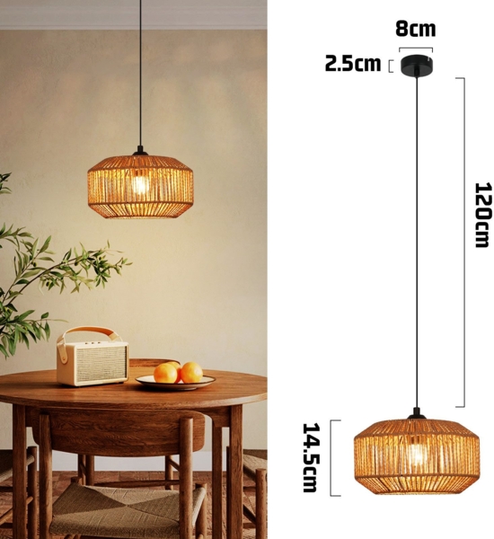 ZMH Pendelleuchte Vintage Hängelampe Esstisch- Pendellampe Esszimmer 1 Flammig Esstischlampe Kurze Laterne Design Hanfseil E27 Hängeleuchte für Schlafzimmer Wohnzimmer Flur(Ohne Leuchtmittel) Bild 3