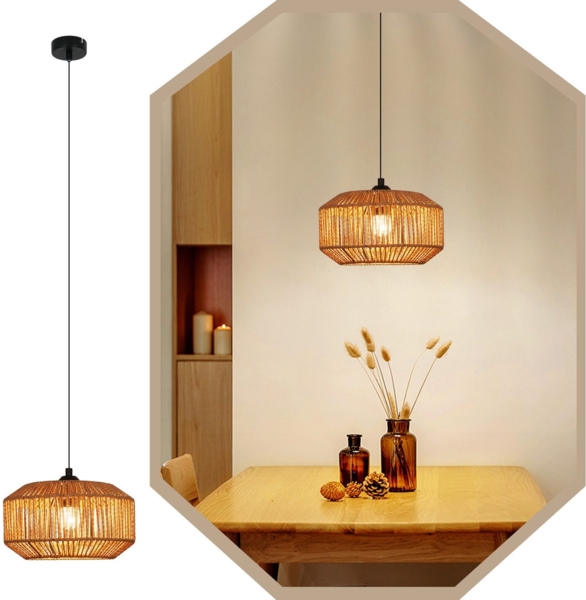 ZMH Pendelleuchte Vintage Hängelampe Esstisch- Pendellampe Esszimmer 1 Flammig Esstischlampe Kurze Laterne Design Hanfseil E27 Hängeleuchte für Schlafzimmer Wohnzimmer Flur(Ohne Leuchtmittel) Bild 1