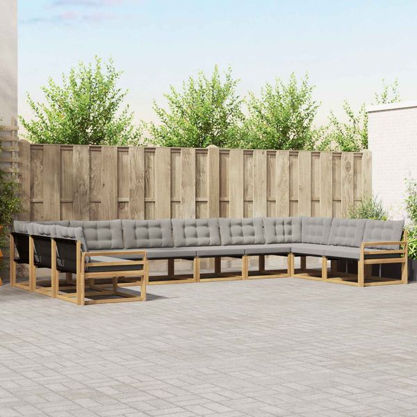 vidaXL Outdoor-Sofagarnitur mit Kissen 10 pcs Weiß und Hellgrau 3389117