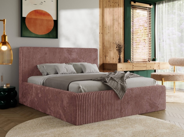 Polsterbett mit Stauraum Lattenrost TILIANO CLASSIC Bett gepolstert Doppelbett mit Kopfteil Foam Matratze - 200x200 cm - Rosa Cord - MIRO LUX