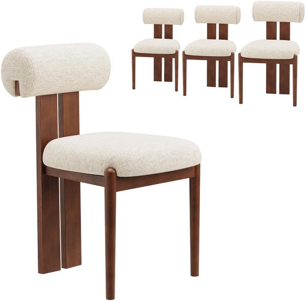 MALOL Esszimmerstühle 4er Set, Mid-Century Modern Polsterstühle aus Stoff mit Stabiler Rückenlehne & dunkelbraunen Holzbeinen, Beige – Geeignet für Esszimmer, Küche und Gastronomie, Beige