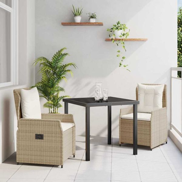 vidaXL Garten Essgruppe 3 pcs Beige und Hellgrau Poly-Rattan 3380967