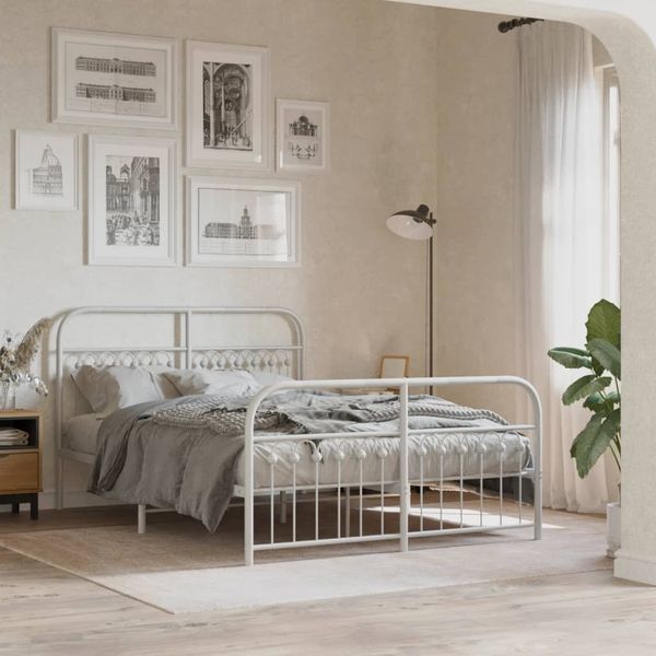 vidaXL Bettgestell mit Kopf- und Fußteil Metall Weiß 140x200 cm 376668