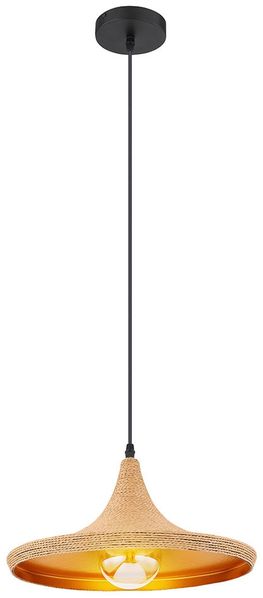 Hängeleuchte, Textil braun, Metall schwarz, E27, H 140 cm