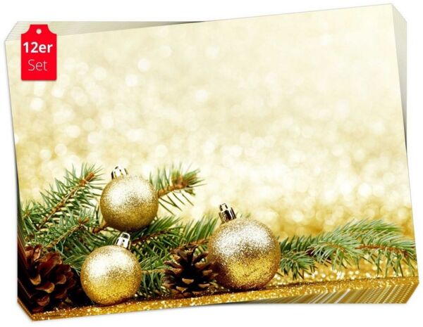 Tischsetmacher Platzset Tischsets I Platzsets - Weihnachten - Goldene Christbaumkugeln, (aus Naturpapier in Aufbewahrungsmappe, 12-St, 44x32 cm / gold), Made in Germany