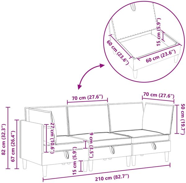 vidaXL Modular Sofa Set mit Stauraum 3 pcs Weinrot Stoff 3413688 Bild 11