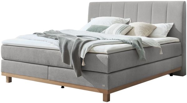 Estela Boxspringbett grau Eiche MassivholzPolyester/Polyamid/Viskose 214cm x 143cm x 115cm