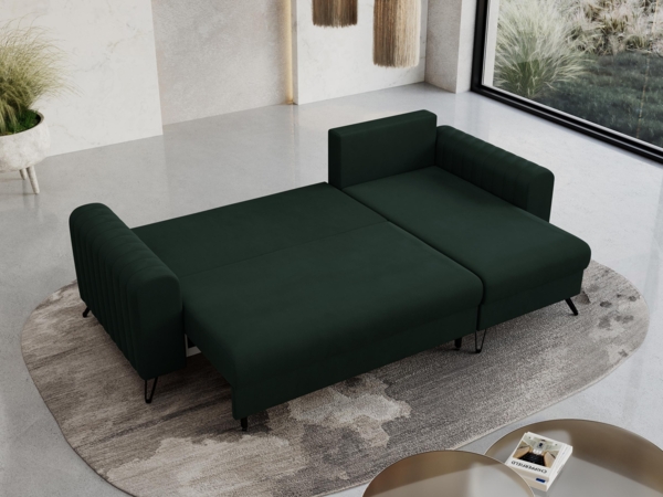 Ecksofa L-form, Bettsofa mit Schlaffunktion, zwei Bettkasten - AXEL - Grün Velours Bild 4