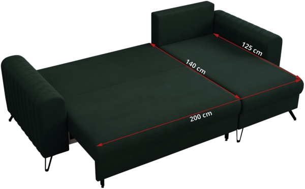 Ecksofa L-form, Bettsofa mit Schlaffunktion, zwei Bettkasten - AXEL - Grün Velours Bild 7