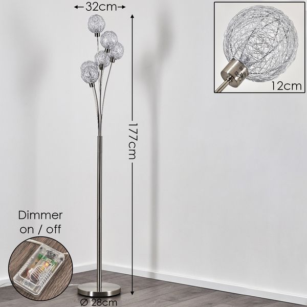 hofstein Stehlampe »Lerici« stufenlos dimmbar, Nickel-matt/Silberfarben, ohne Leuchtmittel, Stehleuchte, mit 6 Drahtkugeln, 6xG9,mit Fußschalter am Kabel