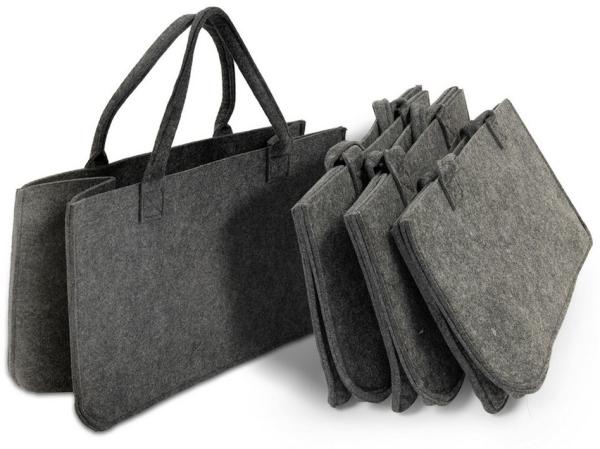 Karat Allzweckkorb Conny, Filztasche, Einkaufstasche, Kaminholztasche, Faltbar, 4er Set