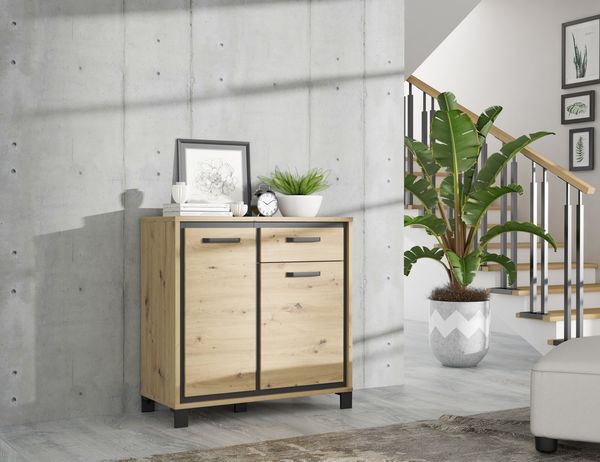 Kommode >Trondheim< in schwarz,braun - 91,4x91,2x41,5cm (BxHxT)