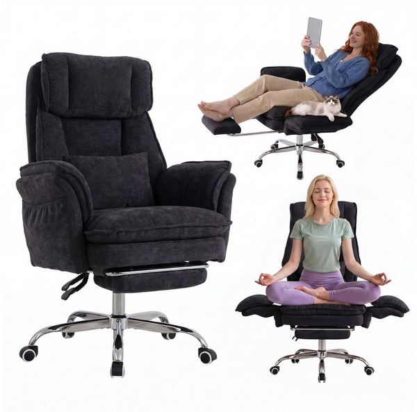UEV Bürostuhl ergonomisch mit klappbarer Fußstütze Mesh bis 226kg, neigbar bis 150° (Packung), Hochklappbare Armlehnen/Integrierte Fußstütze/leichtgängiges Rad