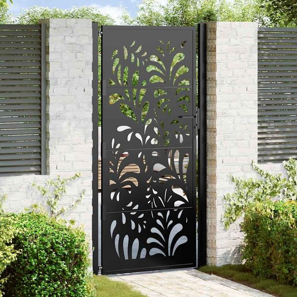 vidaXL Gartentor Schwarz 100x200 cm Stahl Wellendesign 4100973