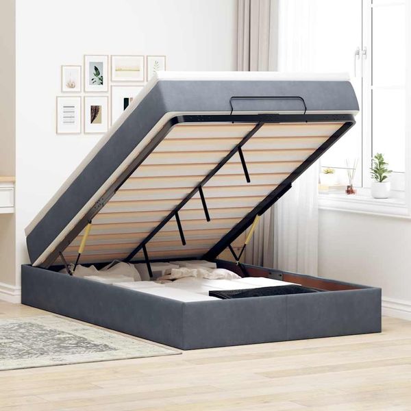 vidaXL Ottoman-Bett mit Matratze Dunkelgrau 120x200 cm Samt 3311178