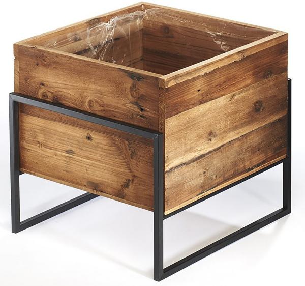 Kobolo Blumentopf Übertopf Pflanztopf - Holz und Metall schwarz Gr2