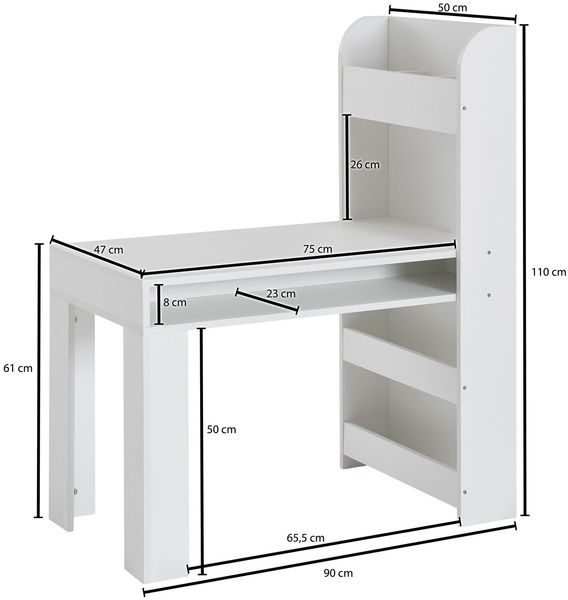 FINEBUY Kinderschreibtisch FB72007 (Weiß 90x50x110 cm, Maltisch Kinderzimmer mit Regal), Kindertisch Modern, Schülerschreibtisch Stauraum Bild 3