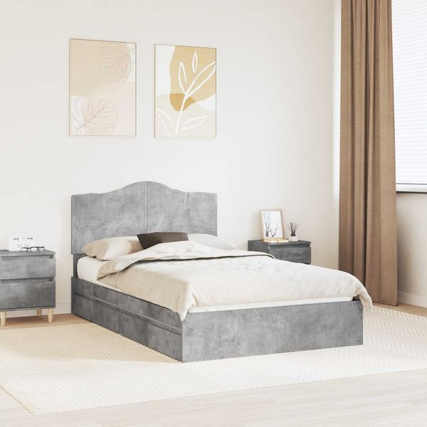 vidaXL Aufbewahrungsbett Beton Grau 135 x 190 cm Holzwerkstoff 3413516