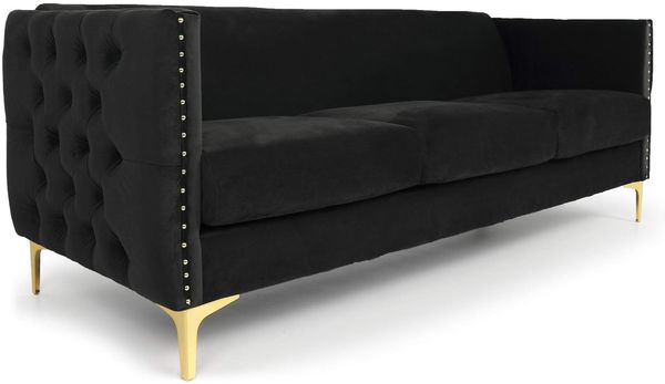 Menzzo Joshua 3-Sitzer Sofa mit Samtbezug Schwarz