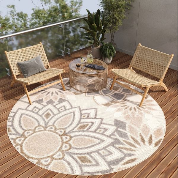 Tapiso Outdoorteppich PATIO, rund, Höhe: 6 mm, Indoor, Outdoor, Wohnzimmer, Balkon