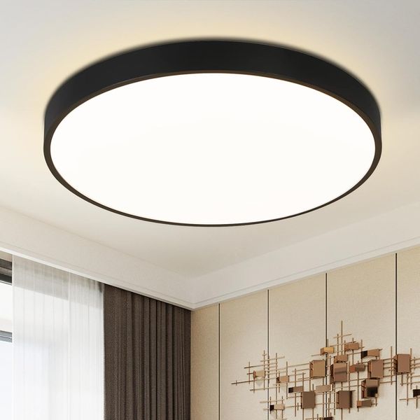 ZMH LED Deckenleuchte Wohnzimmer Ø21cm 12W Deckenlampe Rund für Flur Schlafzimmer Augenschutz, 3000K Warmweiß, Schwarz Kellerlampe