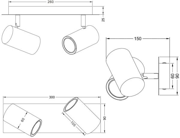 TRIO Leuchten LED Deckenstrahler, Dimmfunktion, LED wechselbar, Warmweiß, Decken-lampe innen Treppenhaus Lichtspots 2 flammig Silber Breite 30cm