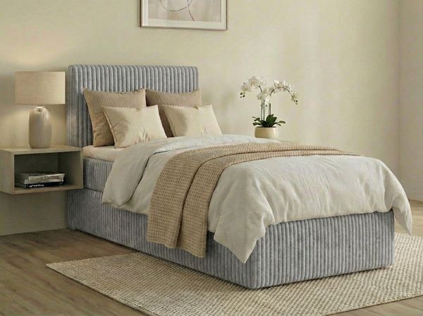 Boxspringbett RALF 200 x 200 cm mit Bettkasten, Topper und gepolstertem Kopfteil. Farbe: Braun, Härtegraden: H2 , Topper: Visco-Topper
