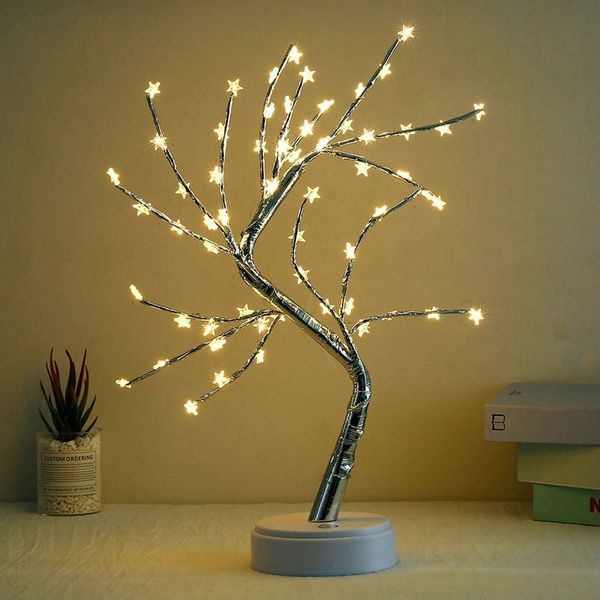 MUPOO LED Baum Künstlicher LED Bonsai Tischleuchte Dekolicht, USB-/Batterie-betrieben, 60 LEDs Sternbaum, LED fest integriert, mit Touch-Schalter