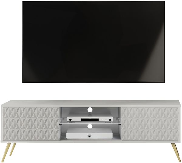 AX LIVING Lowboard TV Delvine 135 cm Weiß – mit goldfarbenen Füßen Bild 2