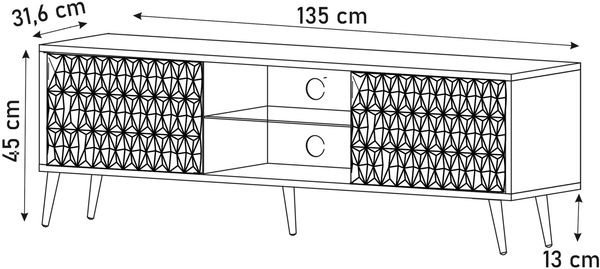 AX LIVING Lowboard TV Delvine 135 cm Weiß – mit goldfarbenen Füßen Bild 4