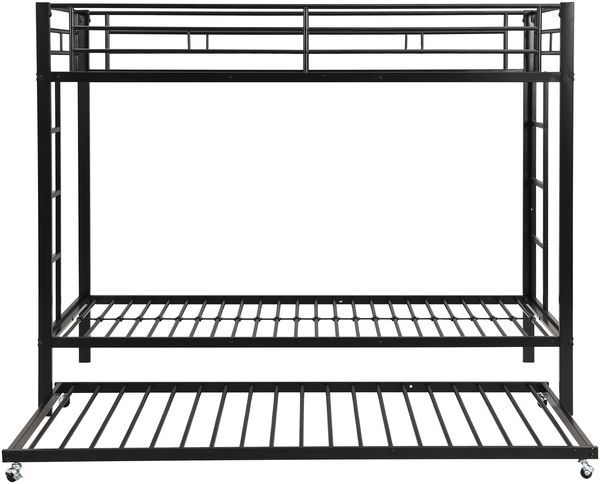 Metall Etagenbett 90x200 mit ausziehbarem Rollbett hochem Geländer Kinderbett stabil modernes Doppelstockbett schwarz Bild 9