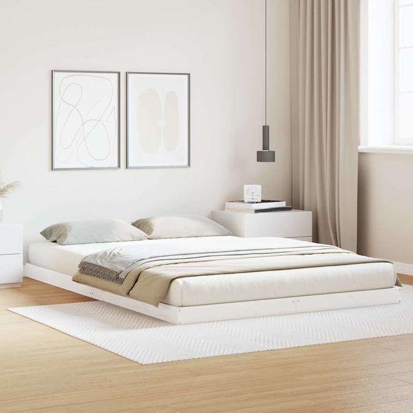 vidaXL Bodenbettrahmen Weiß 140 x 220 cm Massives Kiefernholz 869753