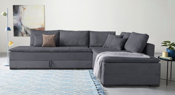 Home affaire Ecksofa Night & Day L-Form, B: 321 cm, mit Dauer-Schlaffunktion 180x200 cm, Bettfunktion, Bettkasten, Topper & 3 Zierkissen, Boxspringbett in Cord