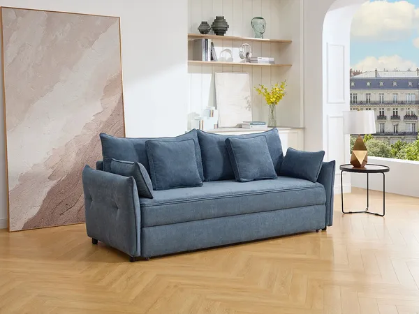 Vente-unique - SITALA Sofa Stoff Blau - B 87 cm x H 92 cm x L 220 cm