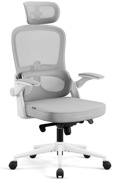 Diablo V-Light Ergonomischer Bürostuhl Netzrücken Atmungsaktiv Verstellbare Lordosenstütze 3D Armlehnen Kopfstütze Wippmechanik Bis 110 kg Hellgrau