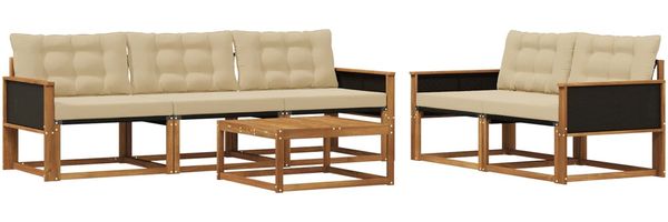 vidaXL Outdoor-Sofagarnitur mit Kissen 6 pcs Natur und Beige 3381241 Bild 2