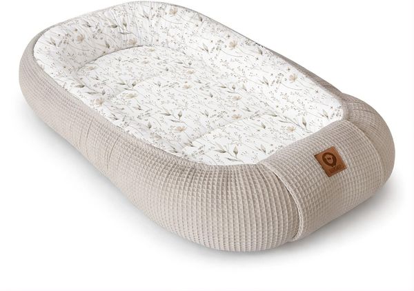 Babynestchen Neugeborene – Nestchen Baby aus Waffel Baumwolle & Baumwollstoff – Babynest für Babybett & Kinderbett – Baby Kokon Tragbar – OEKO-TEX – Zubehör für Babybett - Gräser und Sand