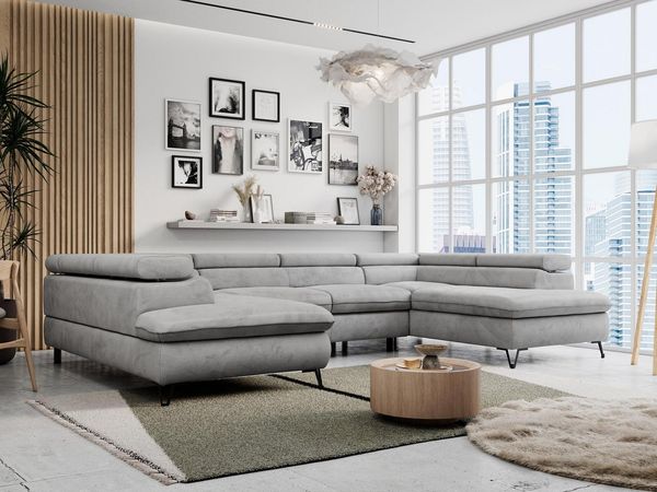 MKS MÖBEL Ecksofa PETER U, Set, Ecksofa U-Form, Wellenfedern, HR35-Schaum, form, Sofa big XXL, Bettkasten, Bettfunktion, Einstellbare Kopfstützen