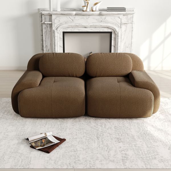 2-Sitzer Modulsofa H 75 x T 208 x B 103 cm aus Cord in Braun, rahmenlos und kombinierbar