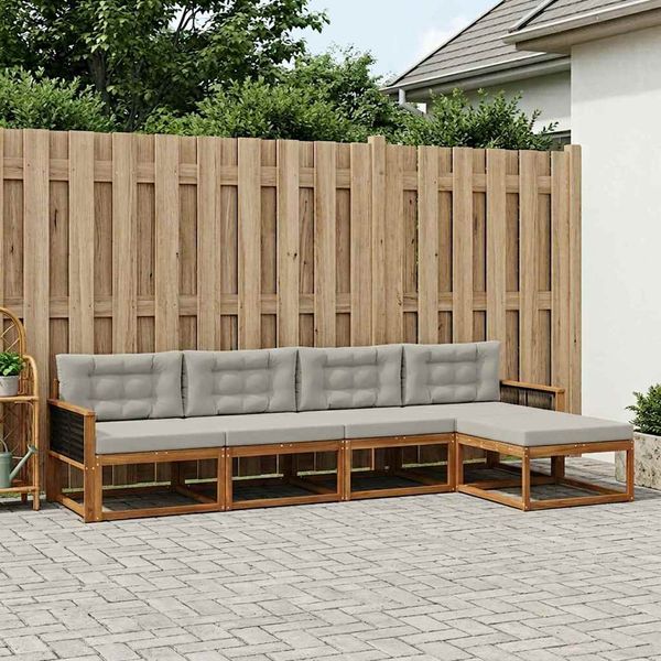 vidaXL Outdoor-Sofagarnitur mit Kissen 5 pcs Natur und Hellgrau 3382484