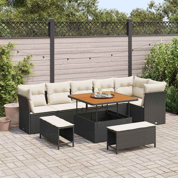 vidaXL Gartensofa-set 9 pcs Schwarz Poly-Rattan 3361495