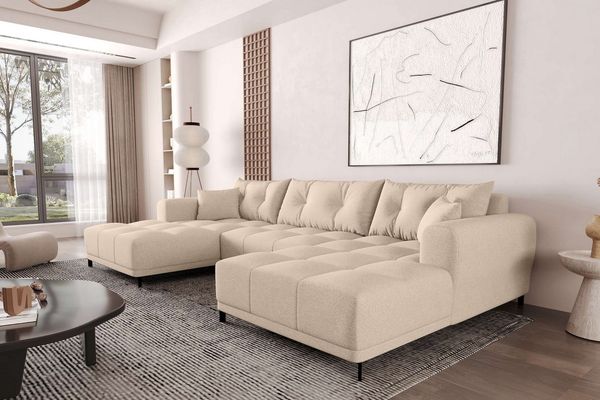 99rooms Massimo Wohnlandschaft Strukturstoff NEVE Beige mit Schlaffunktion Wohnung