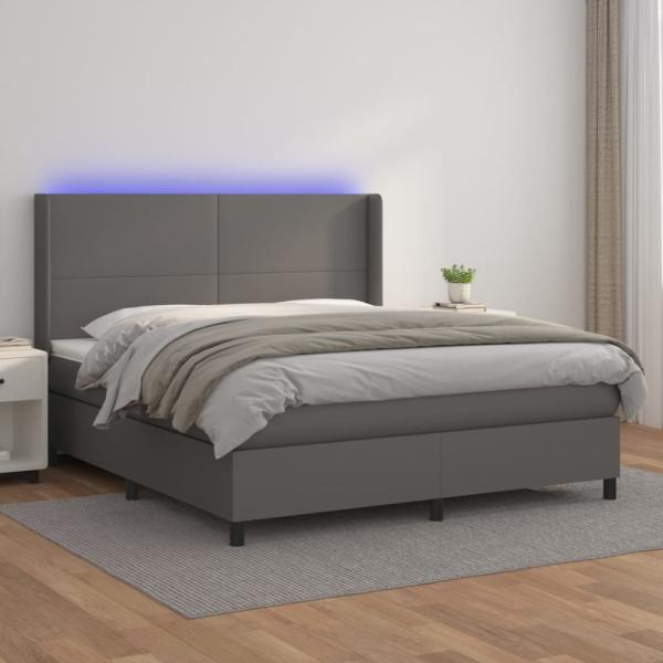 vidaXL Boxspringbett mit Matratze & LED Grau 160x200 cm Kunstleder 3139275