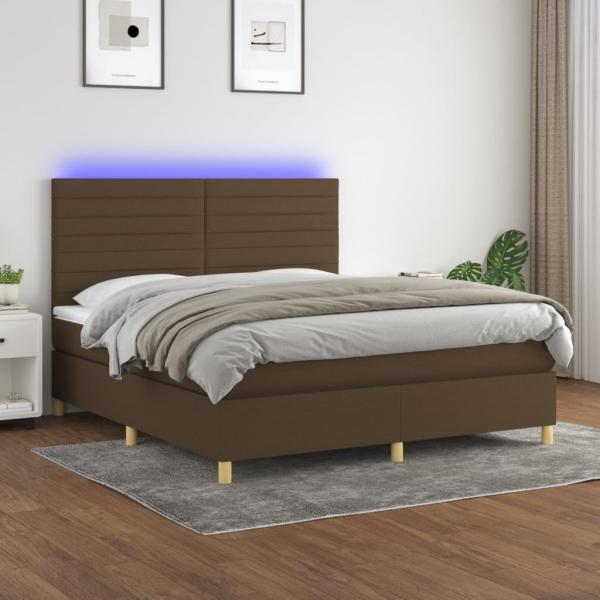 vidaXL Boxspringbett mit Matratze & LED Dunkelbraun 160x200 cm Stoff 3135528