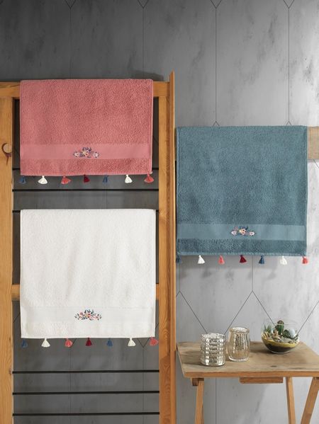 Handtuch-Set (3-teilig), 'Asorti', Weiß, Zinnober, Blau