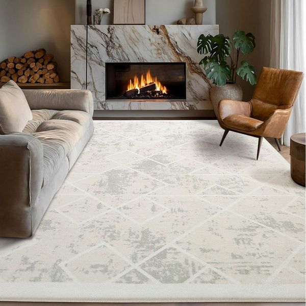 LuxusKollektion Designteppich Teppich Wohnzimmer Kurzflor 200 x 250 cm (Rechteckig) Elfenbeinweiß