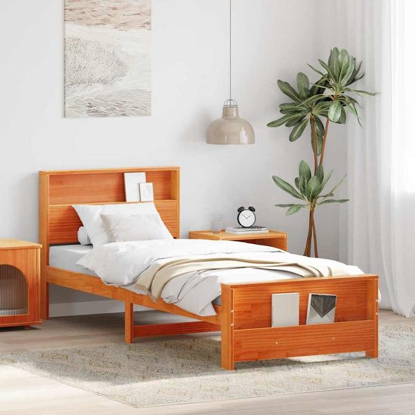 vidaXL Bettrahmen mit Kopfteil Wachsbraun 75 x 190 cm Holzwerkstoff 877253