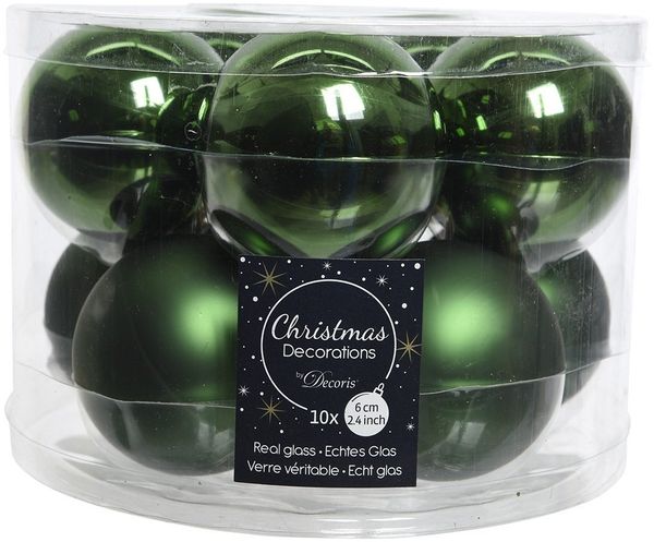 Kaemingk Weihnachtsbaumkugel, Weihnachtskugeln Glas 6cm x 10 Stück - Piniengrün