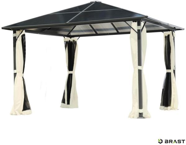 Brast 'Summerdream' Alu-Pavillon mit festem Dach und Moskitonetz, wasserdicht, beige, 3x3 m