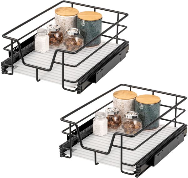 Teleskopschubladen 2er Set - für 40 cm Schrank mit Einlegeboden, aus Metall, (Schwarz)